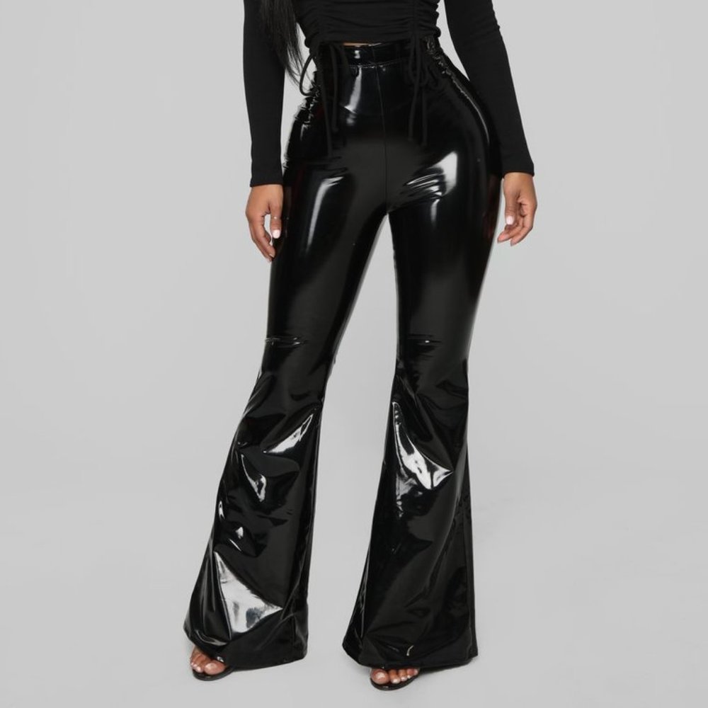 Black Latex Flare Pants
